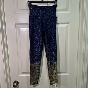 Beyond Yoga Leggings Size Small Navy Blue Gold Ombre Sparkle Metallic Active